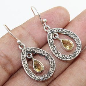 Wholesale Natural Citrine <b>Earrings</b> 925 Sterling <b>Silver</b> Handmade Citrine Open Teardrop <b>Dangle</b> <b>Earrings</b> - Product Image 2