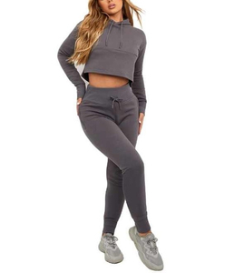 Conjunto Deportivo de Punto Gris para Mujer, Corte Ajustado, Informal, Sudadera con Capucha y Bolsillo, Transpirable, para Todas las Temporadas - Product Image 1