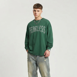 T-shirt Homme Manches Longues en Coton Épais avec Strass, Coupe Ample Style Streetwear Personnalisé - Product Image 5