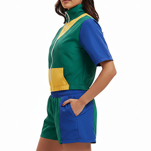 ชุดเซ็ตเสื้อผ้าลำลองน้ำหนักเบาสำหรับผู้หญิง ผลิตจากไนลอน 100% รุ่นใหม่ล่าสุดปี 2025 พร้อมปักโลโก้ตามสั่ง ดีไซน์สีตัดต่อแบบกันลม - Product Image 5