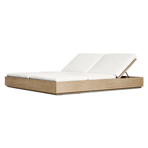 Chaise longue double haut de gamme en teck massif durable avec dossier réglable pour extérieur, bord de piscine, hôtel, villa, mobilier personnalisé - Product Image 1