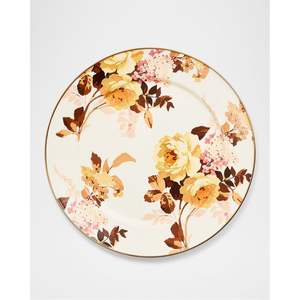 Plato de Presentación Redondo de Metal con Diseño Floral Vintage de Lujo, 13 Pulgadas, Borde Dorado, para Decoración de Mesa de Boda, Platos Decorativos - Product Image 1