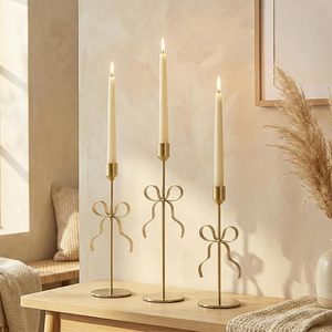 Metal <b>Bow</b> Candle <b>Holder</b> <b>Bow</b> Candlestick <b>Holder</b> Set of 3 Metal Gold, Modern Decorative Taper Candle <b>Holder</b> for Centerpiece - Product Image 3