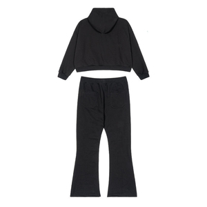 Custom Men Heavyweight Cotton Baggy Sweatshirt Tracksuit Unisex Boxy Cropped Hoodie and Flared Wide Leg <b>Sweatpants</b> <b>Sets</b> - Product Image 2