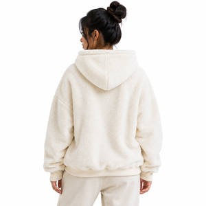 Pull à capuche unisexe personnalisé en molleton Sherpa avec demi-fermeture éclair, cordon de serrage, poche frontale et broderie sur la poitrine – Fournisseur de sweats à capuche en coton polaire pour hommes - Product Image 2