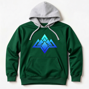 Sweat-shirt à capuche vert pour homme avec imprimé géométrique bleu, poche avant, coupe décontractée, en coton French Terry, idéal pour l'automne - Product Image 1