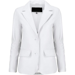 Chaquetas de Mujer al por Mayor de Alta Calidad, Blazer de Cuero Blanco para Mujer, Abrigo Casual de Cuero Genuino OEM, Mangas Largas, Logotipo Personalizado 2026 - Product Image 1