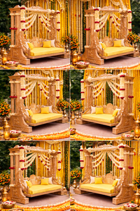 ที่นั่งจูลาที่สวยงามที่สุดสำหรับพิธีฮัลดีบนเวทีกลางแจ้ง พิธีสังเกต์บนเวทีกลางแจ้ง ชิงช้าสีทอง พิธีเมห์นดีกลางคืนบนเวที ออนจัล สหราชอาณาจักร - Product Image 6