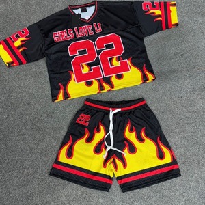 Conjunto de dos piezas de verano para mujer, personalizado, viral, de secado rápido, camiseta y pantalones cortos de fútbol, con estampado serigráfico, malla, con capucha, liso, 2026 - Product Image 5