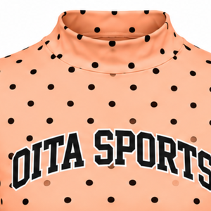 <b>Peach</b> Polka Dot Women Mock Neck Short Sleeve <b>T</b> <b>Shirt</b> Slim Fit Stretch Casual Printed Top Fashion Summer Apparel Wholesale Custom - Product Image 3