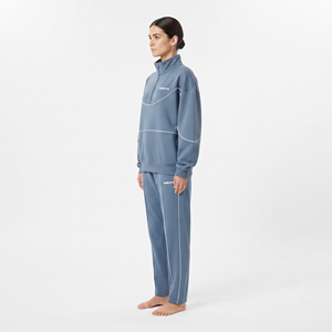 Conjunto de Sudadera Oversize de Poliéster con Media Cremallera y Ribete en Contraste Blanco para Mujer con Logotipo Personalizado y Pantalón Jogger - Venta al por Mayor - Product Image 3