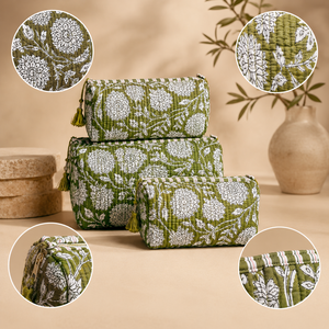 Custom Quilted Cotton Cosmetic Bag Set Floral <b>Makeup</b> Organizer Travel Toiletry Pouch Beauty Storage Bag OEM Wholesale - Product Image 3