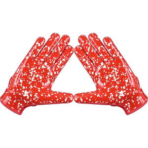 Gants de football américain rouges avec motif d'imprimé éclaboussures blanches et motif osseux, en néoprène/spandex, fermeture Velcro, taille adulte unisexe - Product Image 3