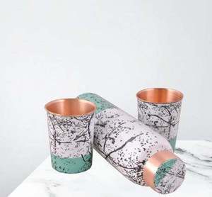 Bouteille d'eau en cuivre effet marbre, imprimé bicolore, réutilisable, avec verre assorti, pour voyage, bureau et cuisine - Product Image 6
