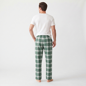 Pantalon de pyjama ample en flanelle pour homme, 100 % coton, coupe longue et décontractée, taille élastique à cordon, motif écossais - Product Image 2