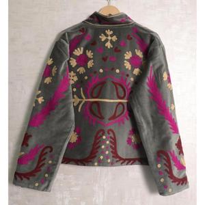 Indian Floral Suzani <b>Velvet</b> Jacket <b>Women</b> Handmade Embroidered Boho <b>Coat</b> Ethnic Winter Fashion Outerwear - Product Image 5