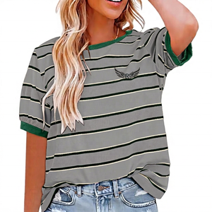 T-shirt sportif à manches courtes en fil teint avec logo aile, coupe ample, décontracté, pour homme, en tissu Oxford, coton tricoté écologique, col rond - Product Image 4