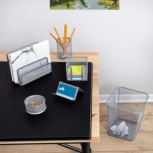 Ensemble d'organisateurs de bureau modernes en métal maillé avec porte-crayons, plateau pour bloc-notes et support pour cartes pour le rangement de l'espace de travail - Product Image 4