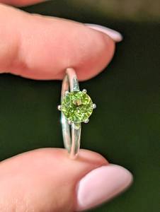 Anillo solitario de peridoto redondo, peridoto natural, plata de ley 925, chapado en oro de 14 quilates, joyería de piedra de nacimiento, regalo para mujer - Product Image 2