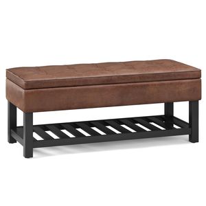Cosmopolitan Saddle Brown Distressed <b>Open</b> Bottom <b>Storage</b> Ottoman Bench for Living Room Furniture - Product Image 1