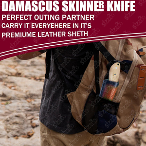Cuchillo de caza y camping de hoja fija de acero de Damasco hecho a mano, estilo vaquero personalizado, con funda de cuero. - Product Image 6