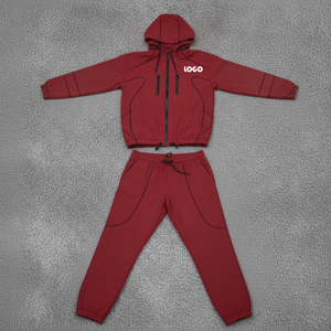 Custom Logo Men Windbreaker Tracksuit Set High Quality Contrast Piping <b>Hooded</b> Jacket and Jogger Pants 2 Piece Set - Product Image 2
