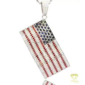 Pendentif drapeau américain serti de diamants moissanite, argent 925, bijoux hip hop - Product Image 4
