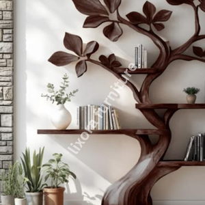 Modern Artistic Tree Shaped Wall Mounted <b>Solid</b> <b>Wood</b> Floating Bookshelf Luxury Decorative Display Rack - Product Image 4