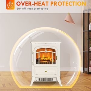 Caminetto Elettrico Beige da 725W/1450W con Fiamme LED Realistiche e Inserto per Legna, Installazione con Telecomando per Hotel - Product Image 6
