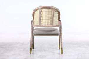 Silla de Comedor Escandinava de Madera Maciza con Tapicería de Lana Gris Claro, Muebles Modernos para Comedor - Product Image 4