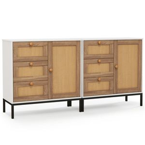 Credenza Moderna in Rattan con 1 Anta e 3 Cassetti per Sala da Pranzo, Soggiorno, Officina - Product Image 1
