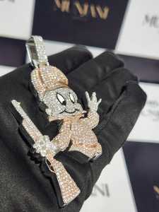 Pendentif unisexe de luxe en argent sterling 925 plaqué rhodium, serti de moissanite à griffes, motif personnage de dessin animé, style Hip Hop Iced Out - Product Image 4