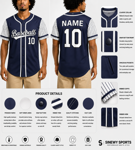 Maillot de baseball personnalisé 100 % polyester, marque Sinewy Sports Fitness, unisexe adulte, grande taille, imprimé, respirant, en maille, col montant - Product Image 1