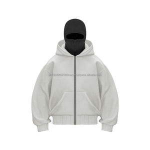 Sweat à capuche zippé avec masque intégré pour homme, en coton pastel lavé, grammage lourd 500 g/m², 400 1000, style balaclava - Product Image 5
