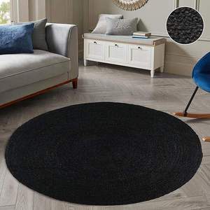 Alfombra Redonda de Yute Hecha a Mano con Fibra Natural, Alfombra Redonda de Tamaño Personalizado, Color Negro - Product Image 1