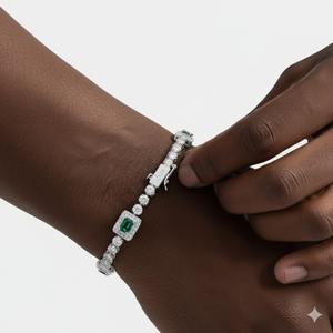 Hip Hop Style VVS1 Quality Moissanite Round Brilliant Cut Diamond <b>Bracelet</b> with Emerald Stone for Men and Women for Weddings - Product Image 2