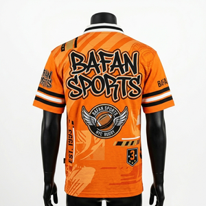 T-shirt de rugby pour homme, 190 GSM, tissu polyester interlock, orange, manches rayées, logo sublimé, t-shirts de rugby pour homme - Product Image 3