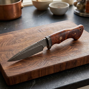 Cuchillo de caza hecho a mano de acero de Damasco con mango de madera de palisandro y funda de cuero fino, cuchillo de camping, cuchillo para exteriores, regalo de Navidad. - Product Image 2