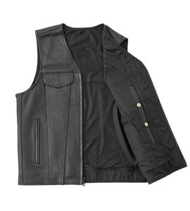 Gilet en cuir décontracté pour homme, prix d'usine, vente en gros, haute qualité, respirant, en cuir véritable, vêtement d'extérieur pour moto - Product Image 2