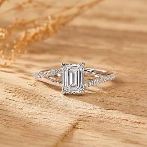 Anillo de Compromiso con Halo de Diamantes Cultivados en Laboratorio, Corte Esmeralda Brillante, Oro Blanco de 10K, 14K, 18K, 1 Quilate, VVS, Anillo Fino para Mujer - Product Image 2