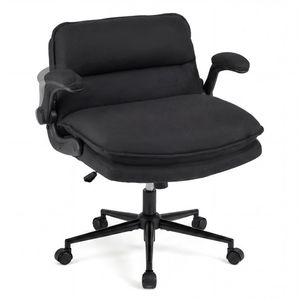 Sedia da Ufficio Criss Cross con Altezza Regolabile, in Ecopelle Grigia, Braccioli Ribaltabili e Funzione Dondolo - Product Image 1