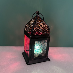 Artisan Design Small Decorative Iron and Color Glass <b>Lantern</b> with Black Finish <b>Mini</b> Home Decoration - Product Image 4