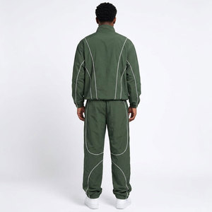 Ensemble de survêtement vert uni pour homme, col montant, en polyester tricoté respirant, coupe-vent décontracté pour l'automne - Product Image 3