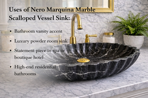 Vasque en marbre noir Nero Marquina, design floral en marbre noir de luxe, lavabo fait main, vasque de salle de bain moderne, lavabo à poser sur comptoir - Product Image 5