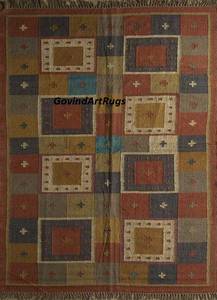 Tapis rectangulaire à motif géométrique Krafterscustom en laine et acrylique, kilim écologique, tufté à la main, tissage plat, poils moyens, latex - Product Image 4