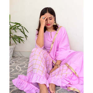 Conjunto de Traje de Chifón Rosa Lavanda para Mujer con Dupatta, Talla XS - Product Image 3