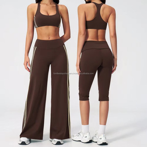 High Waist Solid Color Yoga <b>Leggings</b> With Side Stripe Flared Leg Design Breathable Activewear Women's Sportswear - Product Image 1