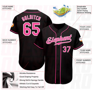 Maillot de baseball personnalisé noir, rose et blanc, authentique, impression par sublimation, logo personnalisé, design couleur, branding - Product Image 3