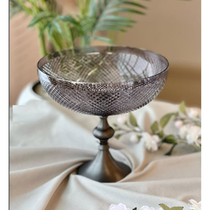 Frutero de Vidrio Gris Ahumado de Lujo con Base de Metal, Centro de Mesa Decorativo, Plato para Dulces, Tazón para Servir Dorado - Product Image 1