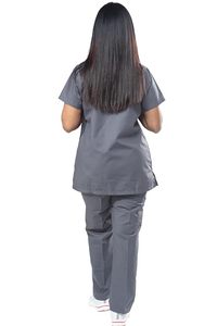 Unisex Gray V-Neck <b>Doctor</b> Scrub <b>Set</b> with Spandex Cotton Fabric Needle Detection Hospital Use Pants Included - Product Image 2